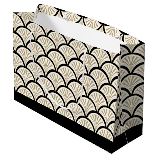 Abstrakte Blume in Beige und Schwarz-Deko Große Geschenktüte (Rückseite Schrägansicht)