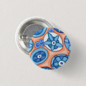 Abstrakte Blume in Blau und Orange Originelle Male Button (Vorne & Hinten)