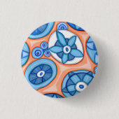 Abstrakte Blume in Blau und Orange Originelle Male Button (Vorderseite)
