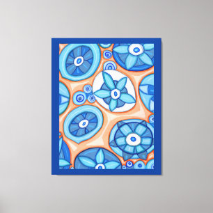 Abstrakte Blume in Blau und Orange Originelle Male Leinwanddruck