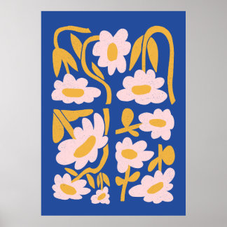 Abstrakte Blume in Blau und Rosa Poster