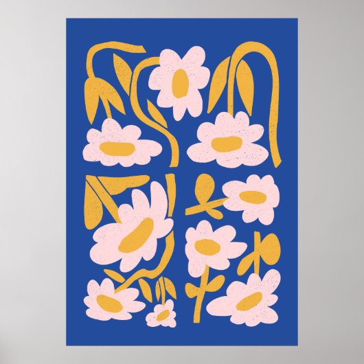 Abstrakte Blume in Blau und Rosa Poster (Vorne)