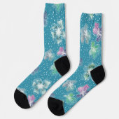 Abstrakte Blume in hellblauen Farbtönen Socken (Linkes Detail)