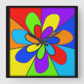 Abstrakte Blume in Regenbogenfarben Quadratische Wanduhr (Vorderseite)