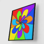 Abstrakte Blume in Regenbogenfarben Quadratische Wanduhr (Winkel)