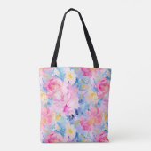 Abstrakte Blume in Rosa und Blau Tasche (Rückseite)