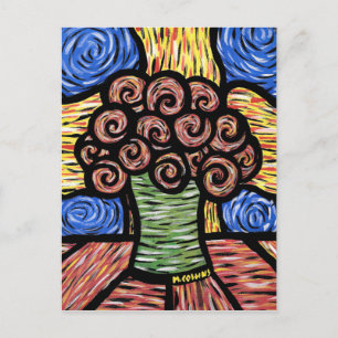Abstrakte Blume in Vase farbig Postkarte