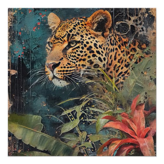 Abstrakte Blume Jungle Cat Landschaft Poster (Vorderseite)