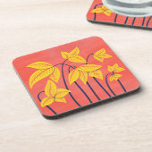 Abstrakte Blume Korallengelbe, geometrische Formen Getränkeuntersetzer (Linke Seite)