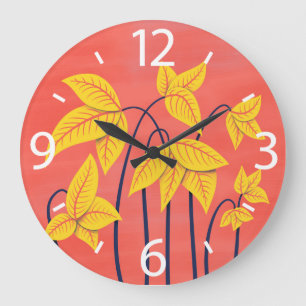 Abstrakte Blume Korallengelbe, geometrische Formen Große Wanduhr