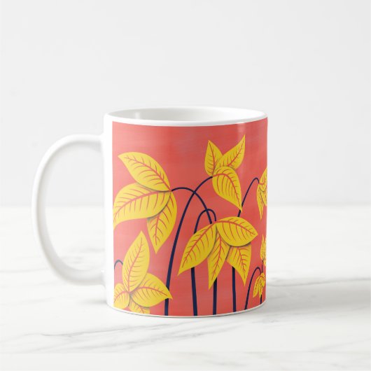 Abstrakte Blume Korallengelbe, geometrische Formen Kaffeetasse (Links)