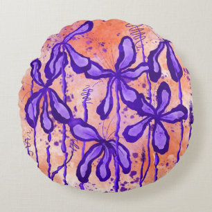 Abstrakte Blume Lila Orange Lilien Rundes Kissen