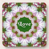 Abstrakte Blume Mandala mit Liebe optional Text Getränkeuntersetzer (Vorderseite)