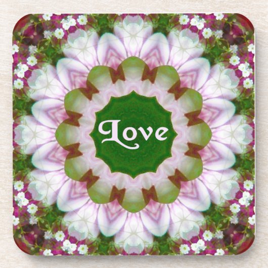 Abstrakte Blume Mandala mit Liebe optional Text Getränkeuntersetzer (Vorderseite)