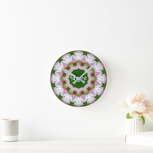 Abstrakte Blume Mandala mit Liebe optional Text Runde Wanduhr (Zuhause)