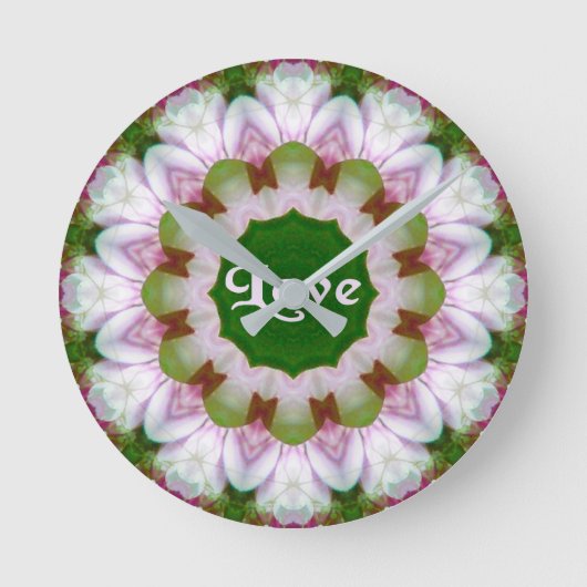 Abstrakte Blume Mandala mit Liebe optional Text Runde Wanduhr (Vorderseite)