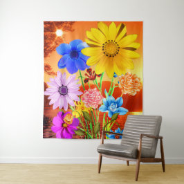 Abstrakte Blume mit Sonnenuntergang - farbenfrohe Wandteppich