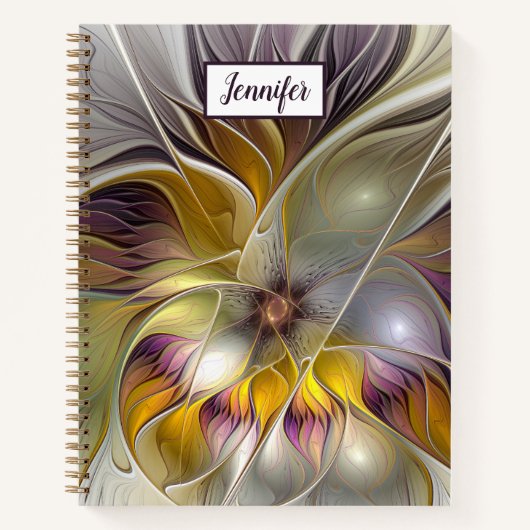 Abstrakte Blume Moderne Fraktal Name Notizblock (Vorderseite)