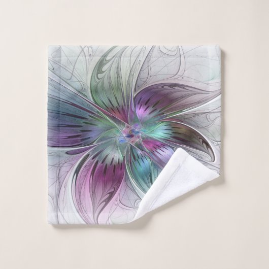 Abstrakte Blume Modernes Fraktal Kunst, Dichtung u Badhandtuch Set (Waschlappen)