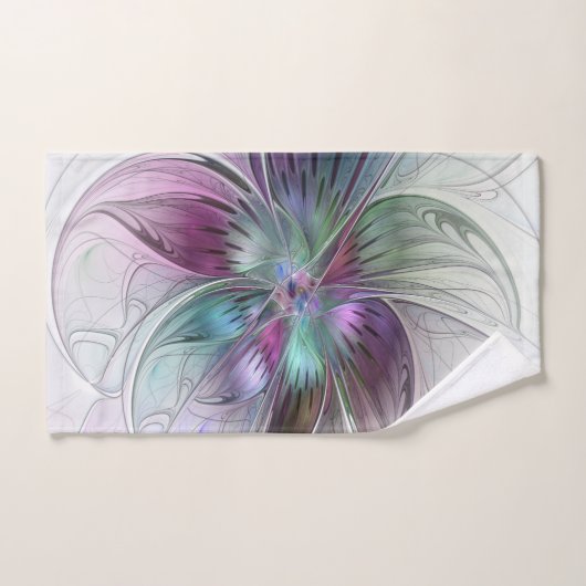 Abstrakte Blume Modernes Fraktal Kunst, Dichtung u Badhandtuch Set (Handtuch)