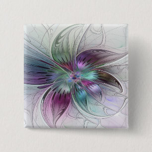 Abstrakte Blume Modernes Fraktal Kunst, Dichtung u Button