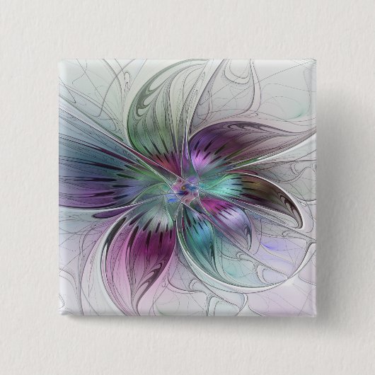 Abstrakte Blume Modernes Fraktal Kunst, Dichtung u Button (Vorderseite)