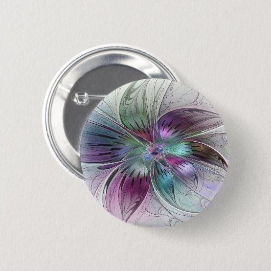 Abstrakte Blume Modernes Fraktal Kunst, Dichtung u Button (Vorne & Hinten)