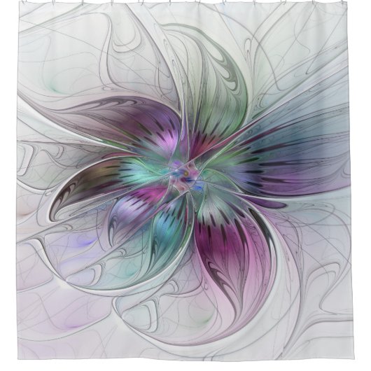 Abstrakte Blume Modernes Fraktal Kunst, Dichtung u Duschvorhang (Vorderseite)