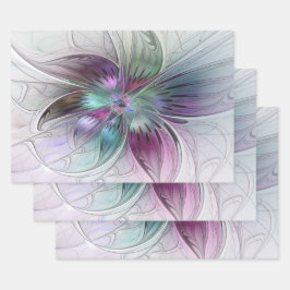 Abstrakte Blume Modernes Fraktal Kunst, Dichtung u Geschenkpapier Set