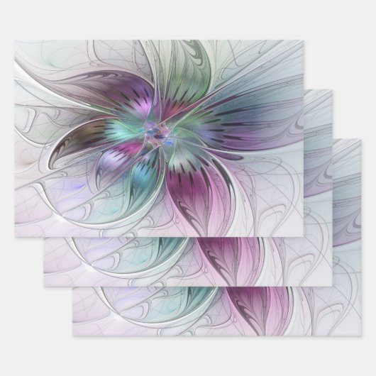 Abstrakte Blume Modernes Fraktal Kunst, Dichtung u Geschenkpapier Set (Set)