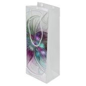 Abstrakte Blume Modernes Fraktal Kunst, Dichtung u Geschenktüte Für Weinflaschen (Rückseite Schrägansicht)