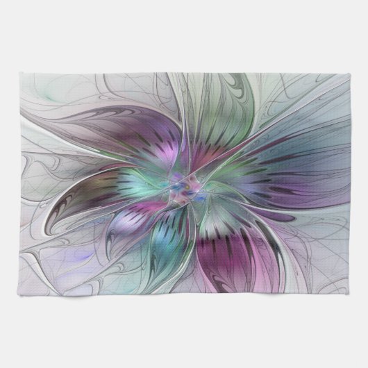 Abstrakte Blume Modernes Fraktal Kunst, Dichtung u Geschirrtuch (Horizontal)