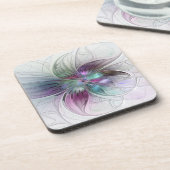 Abstrakte Blume Modernes Fraktal Kunst, Dichtung u Getränkeuntersetzer (Linke Seite)