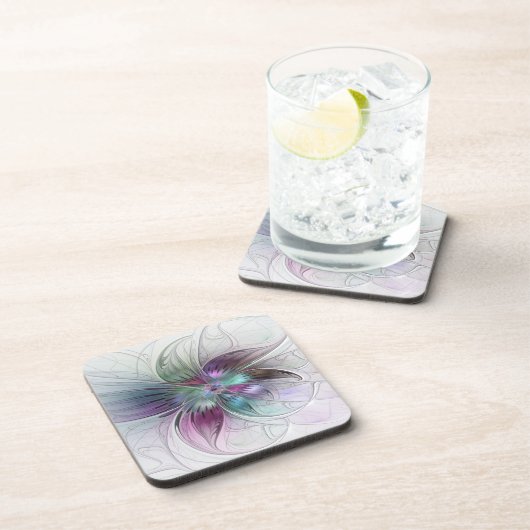 Abstrakte Blume Modernes Fraktal Kunst, Dichtung u Getränkeuntersetzer (Rechte Seite)