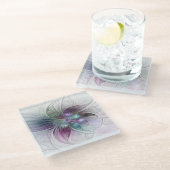 Abstrakte Blume Modernes Fraktal Kunst, Dichtung u Glasuntersetzer (Schrägansicht)