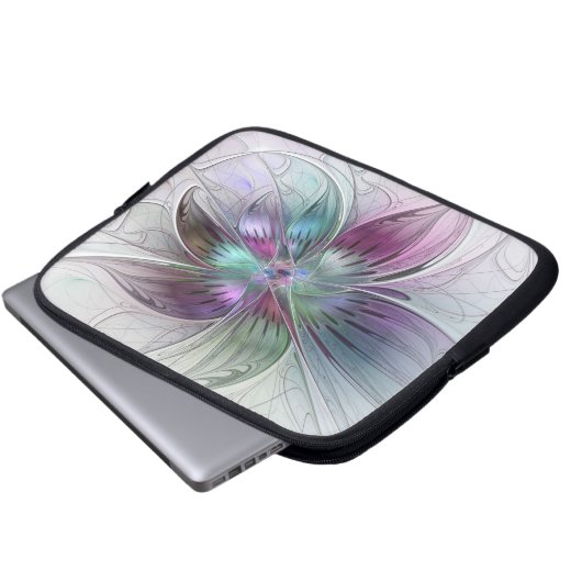 Abstrakte Blume Modernes Fraktal Kunst, Dichtung u Laptopschutzhülle (Vorne Knopf)