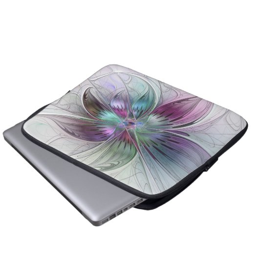 Abstrakte Blume Modernes Fraktal Kunst, Dichtung u Laptopschutzhülle (Vorne Knopf)