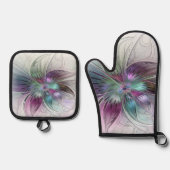 Abstrakte Blume Modernes Fraktal Kunst, Dichtung u Ofenhandschuh & Topflappen-Set (Vorderseite)