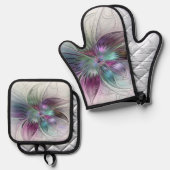 Abstrakte Blume Modernes Fraktal Kunst, Dichtung u Ofenhandschuh & Topflappen-Set (Vorderseite/Rückseite)
