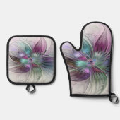 Abstrakte Blume Modernes Fraktal Kunst, Dichtung u Ofenhandschuh & Topflappen-Set (Vorderseite)