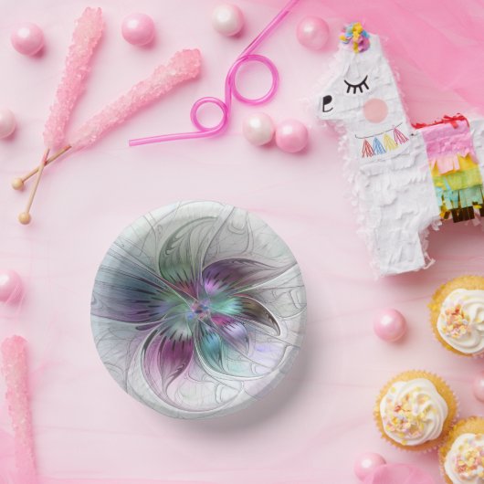 Abstrakte Blume Modernes Fraktal Kunst, Dichtung u Pappteller (Party)