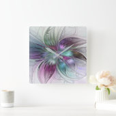 Abstrakte Blume Modernes Fraktal Kunst, Dichtung u Quadratische Wanduhr (Zuhause)