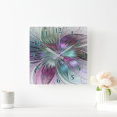 Abstrakte Blume Modernes Fraktal Kunst, Dichtung u Quadratische Wanduhr (Zuhause)