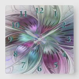 Abstrakte Blume Modernes Fraktal Kunst, Dichtung u Quadratische Wanduhr