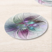 Abstrakte Blume Modernes Fraktal Kunst, Dichtung u Runder Pappuntersetzer (Angewinkelt)