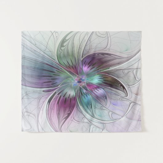 Abstrakte Blume Modernes Fraktal Kunst, Dichtung u Wandteppich (Vorderseite (Horizontal))