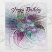 Abstrakte Blume Modernes Fraktal Kunst, Dichtung u Weinetikett (Einzelnes Label)