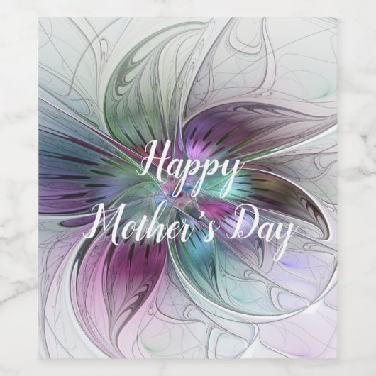 Abstrakte Blume Modernes Fraktal Kunst, Dichtung u Weinetikett (Einzelnes Label)