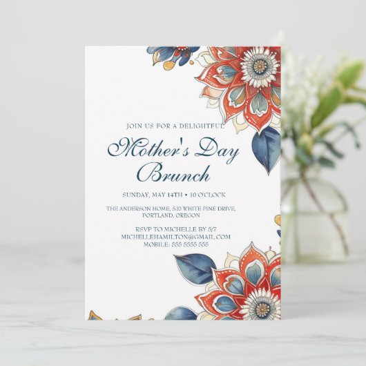 Abstrakte Blume Muttertagsbrunch Einladung (Stehend Vorderseite)