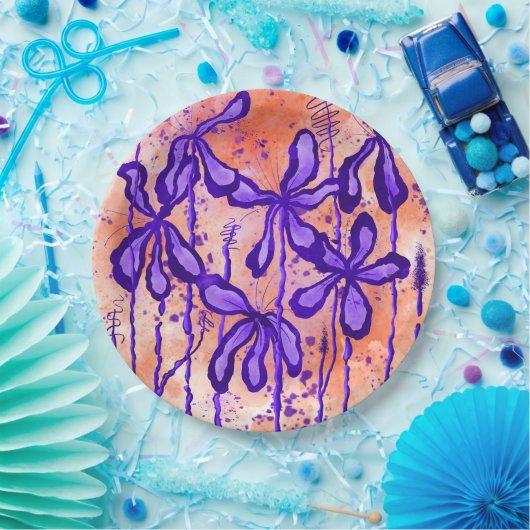 Abstrakte Blume Orange Lila Pappteller (Party)